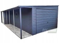 GARAŻ BLASZANY 3,5m x 7m spad w bok Brama uchylna - wiata - drzwi + okno PCV - rynna - Antracyt BOX29 3,5x7
