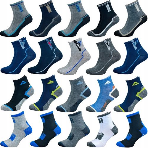 ZESTAW 20 PAR SKARPET MĘSKICH SPORTOWYCH ROBOCZYCH BAWEŁNA 43-46 MIX WZORÓW na Arena.pl
