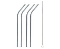 Słomki metalowe z czyścikiem srebrne zagięte, 4 szt.