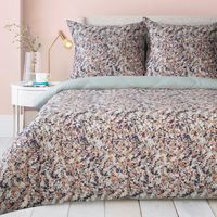 Pościel satynowa ESPRIT 200x220 miętowa pomarańczowa w kwiatuszki