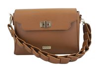 Skórzana torebka na ramię z plecionym paskiem - Brązowa jasna