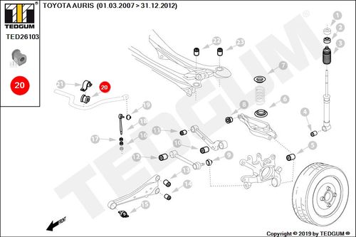 TOYOTA AURIS GUMA STABILIZATORA TYL E157 E185 E186 na Arena.pl