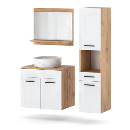 Zestaw Mebli Łazienkowych Umywalka Z Lustrem 90cm Słupek Wotan Biały Połysk na Arena.pl