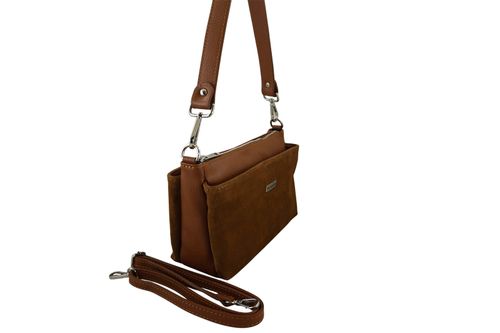 Pojemna torebka listonoszka ze skóry i zamszu - Brązowa jasna na Arena.pl