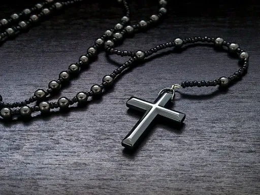 NASZYJNIK RÓŻANIEC Z HEMATYTU * PACIORKI 6mm zdjęcie 2