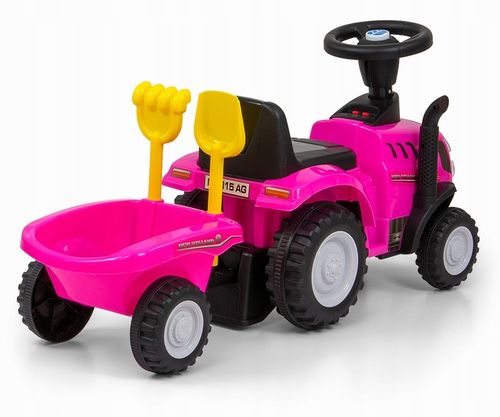 Jeździk TRAKTOR Z PRZYCZEPKĄ GRABKI ŁOPATKA New Holland T7 auto różowy pink na Arena.pl