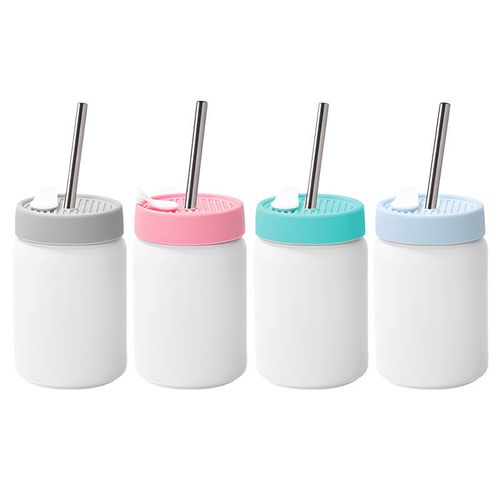 Kubek ze słomką 480 ml z Twoim nadrukiem - różowa silikonowa pokrywka na Arena.pl