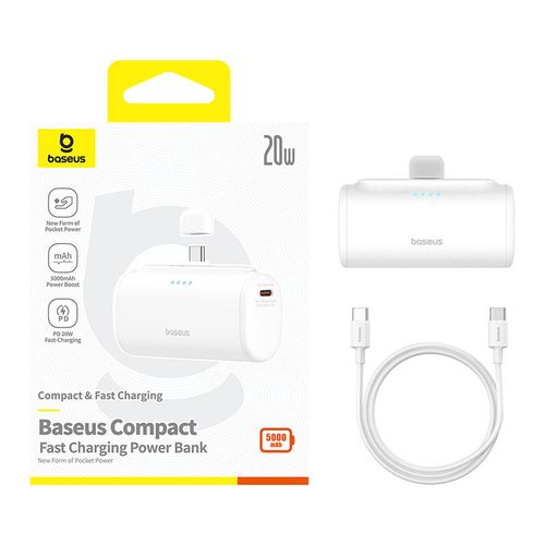 powerbank baseus compact 5000mah, 20w, usb-c (biały) na Arena.pl