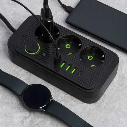 Listwa Zasilająca Przedłużacz Sieć 2m 3 Gniazda 5 x USB Ładowarka Włącznik na Arena.pl