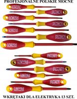 ZESTAW ŚRUBOKRĘTÓW WKRĘTAKÓW IZOLOWANYCH DLA ELEKTRYKA 1000V 13 SZTUK