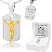 Srebrny medalik krzyżyk (925) grawer na Komunię Pamiątka komunii Chłopca