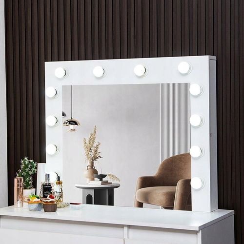 TOALETKA KOSMETYCZNA BIAŁA Reha M z OŚWIETLENIEM Z LUSTREM LED TABORETEM na Arena.pl