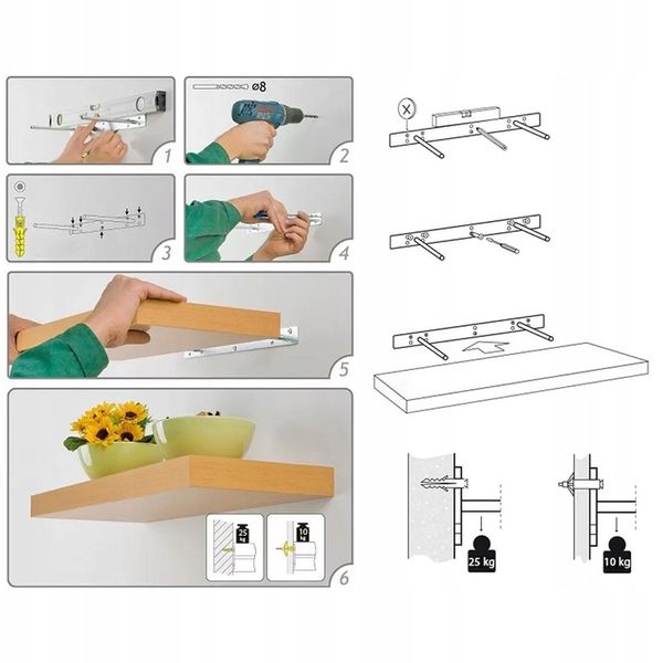 Półka ścienna samowisząca 23cm zaokrąglona - Taso - Biały zdjęcie 5