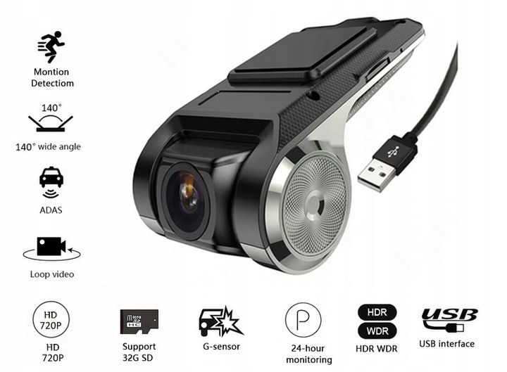 REJESTRATOR JAZDY DO RADIA USB ADAS ANDROID 1280P zdjęcie 4