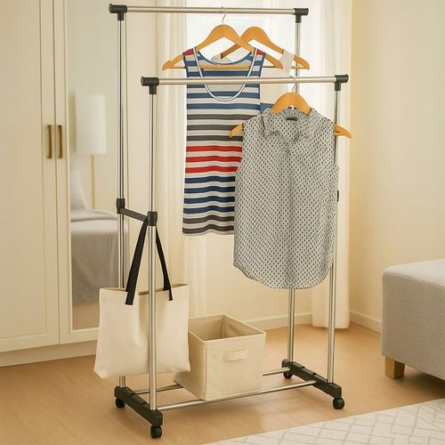 WIESZAK PODWÓJNY STOJĄCY NA KÓŁKACH UBRANIA STOJAK DO PRZEDPOKOJU na Arena.pl