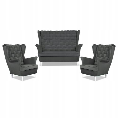 Zestaw wypoczynkowy Carol sofa fotele paski grafitowy na Arena.pl