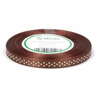 Wstążka satynowa w kropki BRĄZOWA 6mm 22m