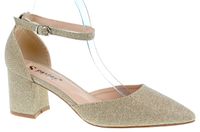 Czółenka na obcasie słupku 6 cm. złote brokatowe Rozmiar obuwia - 40