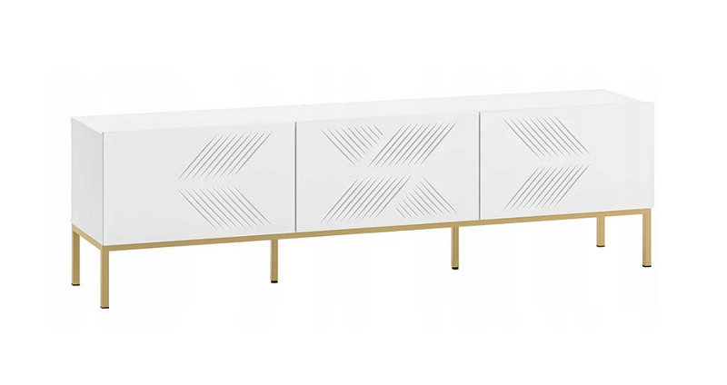 Nowoczesna Szafka RTV Ryflowana 3- Drzwiowa 3D 170 cm Biała KLERMO ML zdjęcie 1