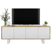 Komoda RTV, NORD, rama, 150x35x53 cm, dąb wotan, biel, mat | TYLETEGOTU