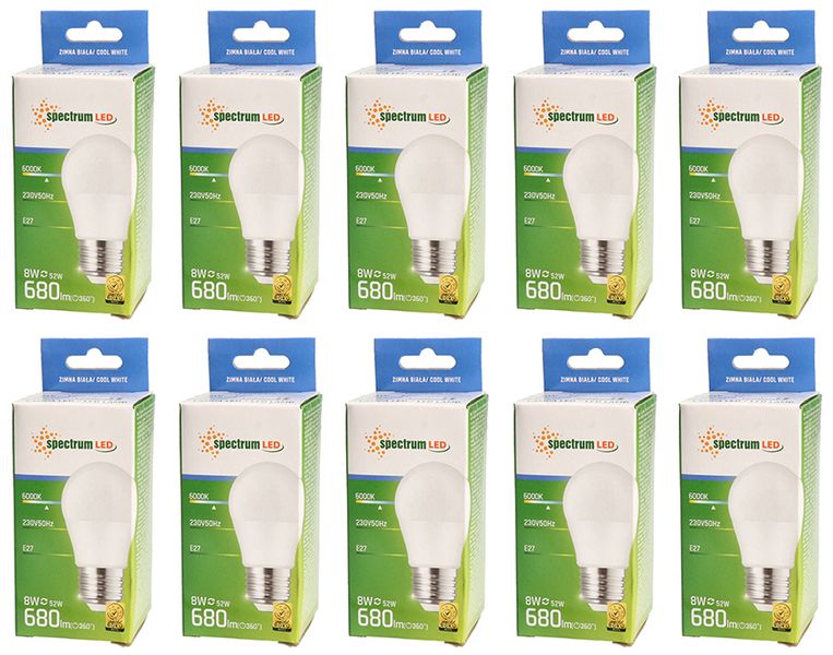 Żarówka LED kulka E27 230V 8W zimna CW WOJ+14219_8W 10 SZTUK SPECTRUM LED zdjęcie 1