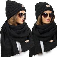 KOMPLET damski CZAPKA + SZALIK ciepły szal z wełną GRUBY ZIMOWY STYLOWY
