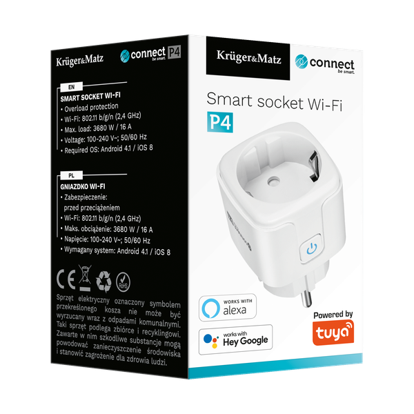 GNIAZDO WIFI KRUGER&MATZ CONNECT P4 BIAŁE TUYA zdjęcie 3