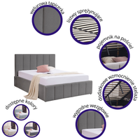 PRATO 140X200 ŁÓŻKO TAPICEROWANE SZARY, STELAŻ, POJEMNIK NA POŚCIEL