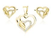 POZŁACANY SREBRNY KOMPLET POTRÓJNE SERCA SERDUSZKA BIAŁE CYRKONIE SREBRO