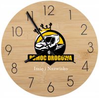 Bambusowy ZEGAR ścienny nadruk UV POMOC DROGOWA + nazwa firmy