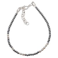 Bransoletka urodzeniowa czerwiec- białe perły, hematyt i srebro