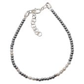 Bransoletka urodzeniowa czerwiec- białe perły, hematyt i srebro