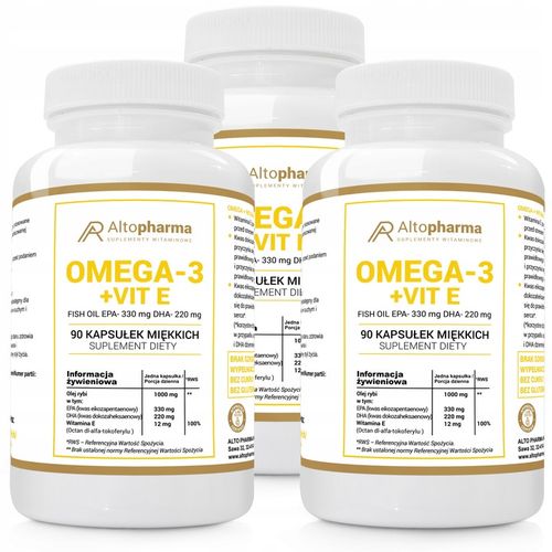 OMEGA 3 Forte 1000mg + WIT. E Olej Rybi 330 EPA 220 DHA KWASY Fish 90 kap na Arena.pl
