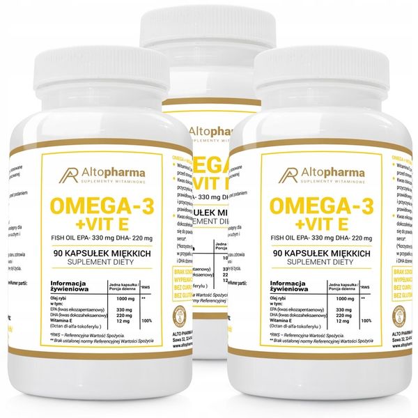 OMEGA 3 Forte 1000mg + WIT. E Olej Rybi 330 EPA 220 DHA KWASY Fish 90 kap zdjęcie 3