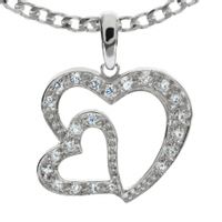 SREBRNY WISIOREK PODWÓJNE SERDUSZKO Z CYRKONIAMI PRÓBA SREBRA 925