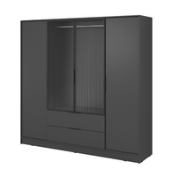 Szafa 4- Drzwiowa z Szufladami + Szkło 4D2SZ 206cm Grafit KALI PS -4 Kolory