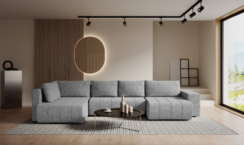 Szary Narożnik z Funkcją Spania 392x185 cm FLEUR U IT - Różne Kolory na Arena.pl