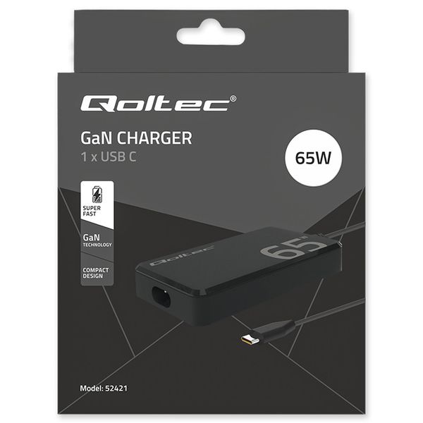 Qoltec Ładowarka GaN 65W USB-C PD do Laptopa MacBook zdjęcie 15