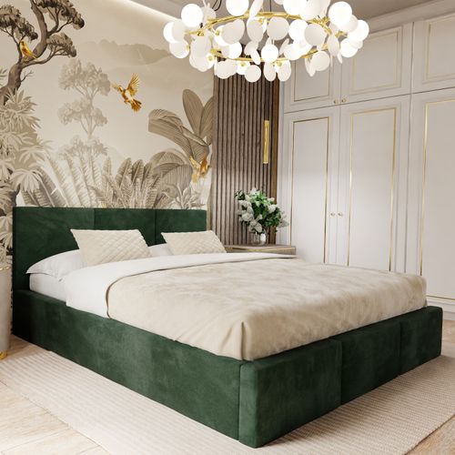 ŁÓŻKO TAPICEROWANE 180x200 ŁÓŻKO PODWÓJNE Z POJEMNIKIEM BUTELKOWA ZIELEŃ na Arena.pl