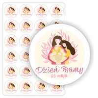 NAKLEJKI etykietki okrągłe 26 maja Matki DZIEŃ MAMY 24 szt. 5 cm
