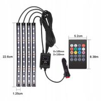 OŚWIETLENIE LED RGB DO WNĘTRZA SAMOCHODU AUTA LISTWA KABINY + PILOT