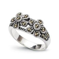 pierścionek srebrny kwiaty z markazytami