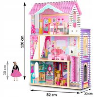 XXL DUŻY DREWNIANY DOMEK DLA LALEK RÓŻOWY MEBLE WINDA AKCESORIA LED