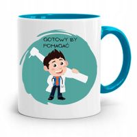 Kubek Błękitny Prezent Dentysty Gotowy By Pomagać Z Nadrukiem Ze Zdjęciem