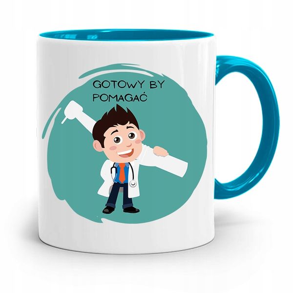 Kubek Błękitny Prezent Dentysty Gotowy By Pomagać Z Nadrukiem Ze Zdjęciem zdjęcie 1