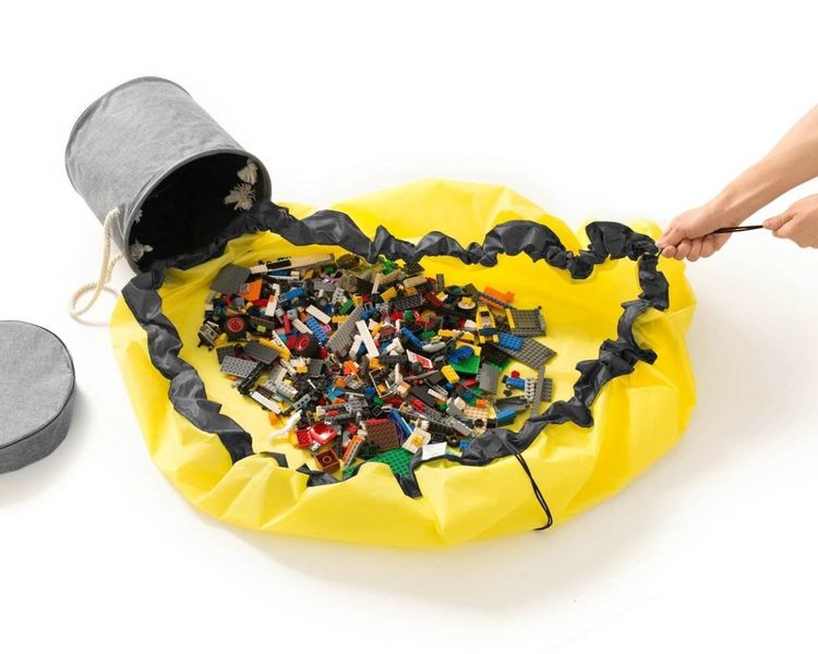 Kosz na zabawki DIXI szary z matą na klocki zabawki zdjęcie 2