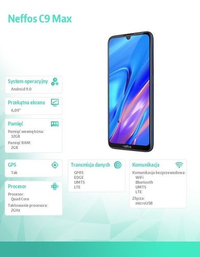 Smartfon Neffos C9 MAX Granatowy na Arena.pl