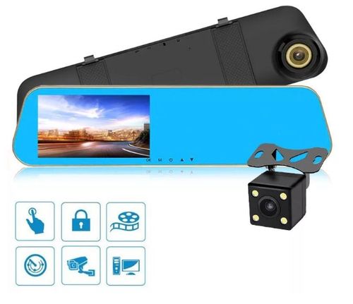 WIDEOREJESTRATOR LUSTERKO KAMERA SAMOCHODOWA COFANIA PRZÓD TYŁ MENU PL na Arena.pl