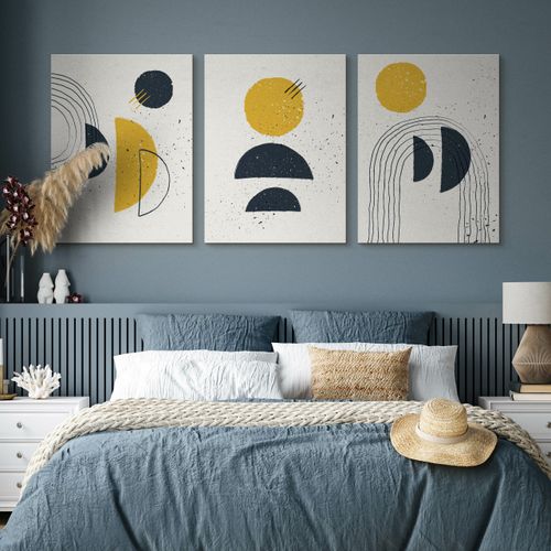 OBRAZY NA PŁÓTNIE SET ABSTRAKCJA FIGURY GEOMETRYCZNE STYL BOHO 90cm x 40cm na Arena.pl