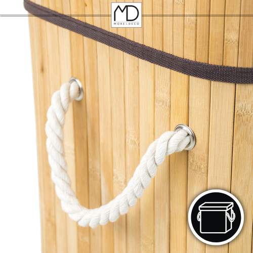 SKŁADANY KOSZ POJEMNIK NA PRANIE BIELIZNĘ Z POKRYWĄ BAMBUSOWY DREWNIANY 80L na Arena.pl